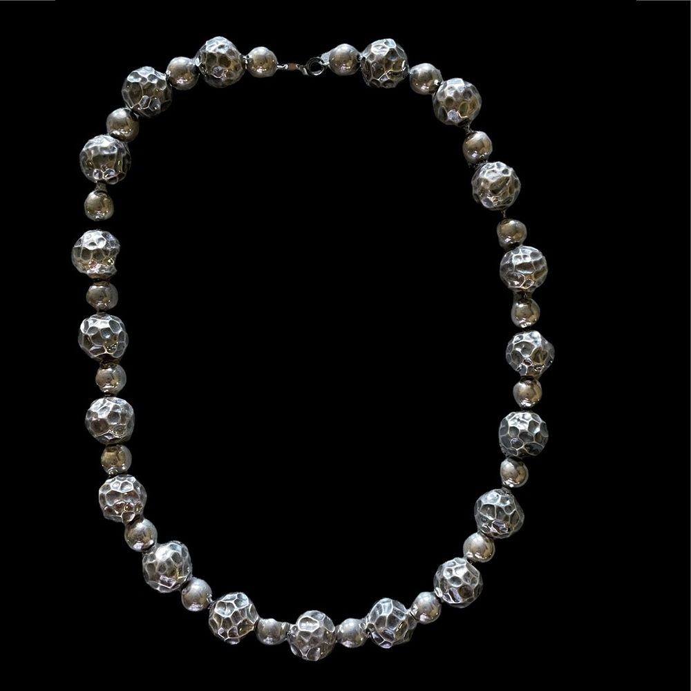 Vintage Sterling Hammered Bead Necklace